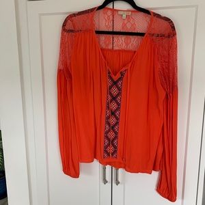 Orange lace long sleeve blouse. GB